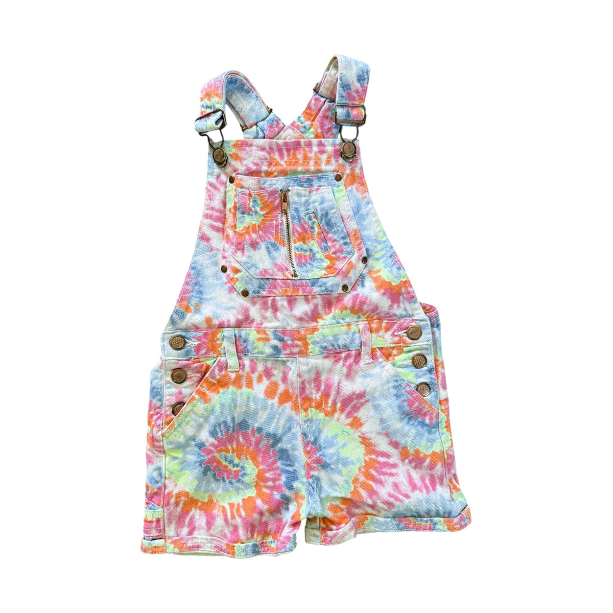 Girls Rainbow Tie-Dye Shortalls